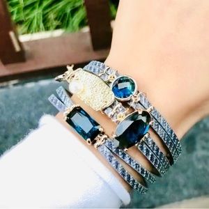 Multi-strand Bracelet ~ stunning blue glass & vegan leather bracelet.